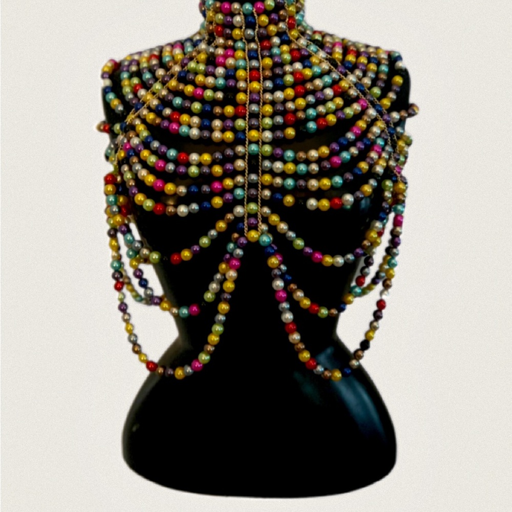 Beautifully dramatic, colorful, beaded necklace.